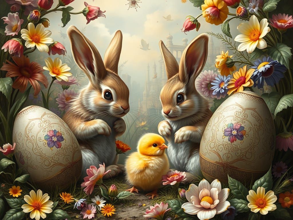 Whimsical Easter Scene in Renaissance Style