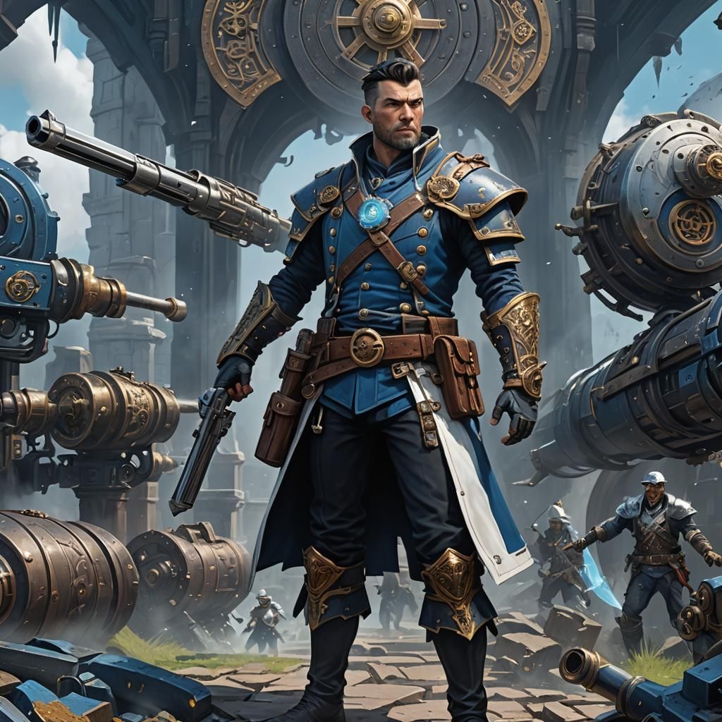 Fantasy Artificer with Shoulder Cannon in Steampunk Style