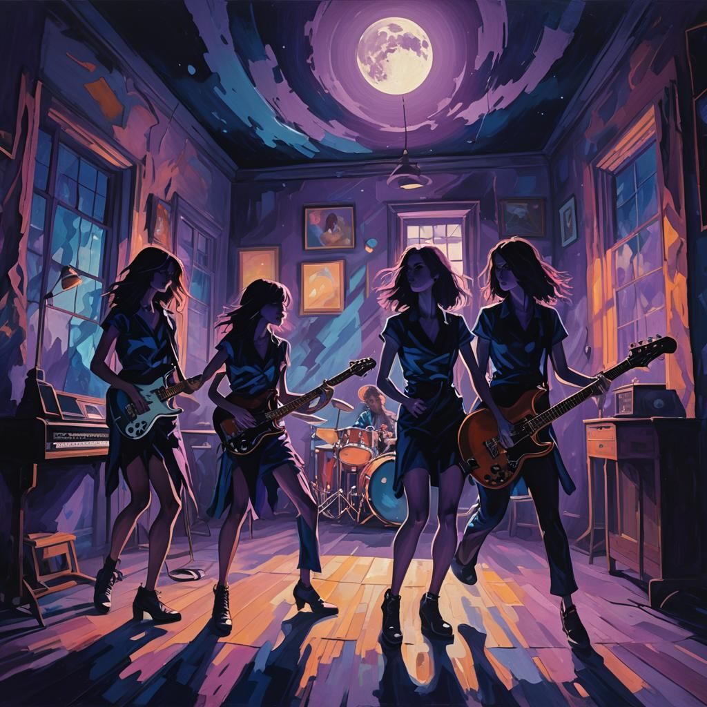 Moonlit Rock Band Performance in Fauvist Style