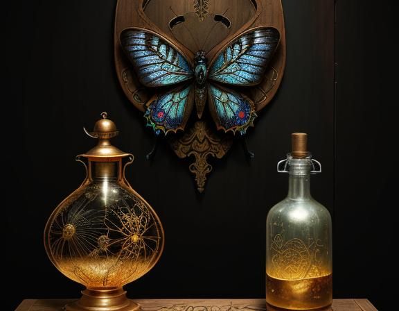 Steampunk Insect Specimen Board in Biomechanical Style