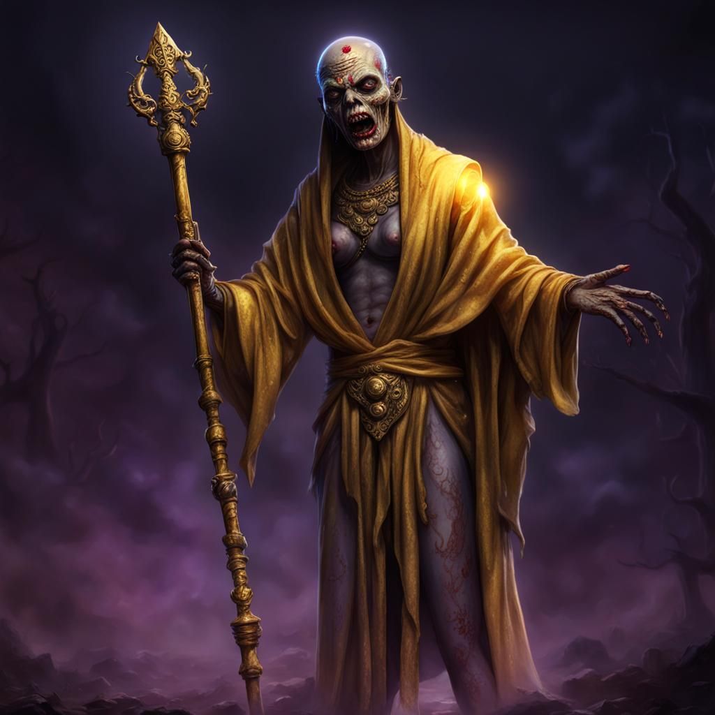 Vetala: Indian Zombie with Glowing Head in Gold