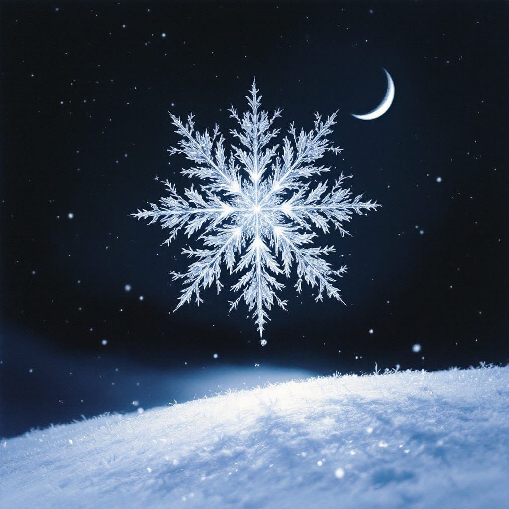 Delicate Snowflake Drifting in Lunar Light