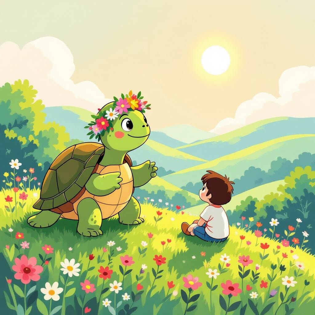 Turtle Serenade in Studio Ghibli Style