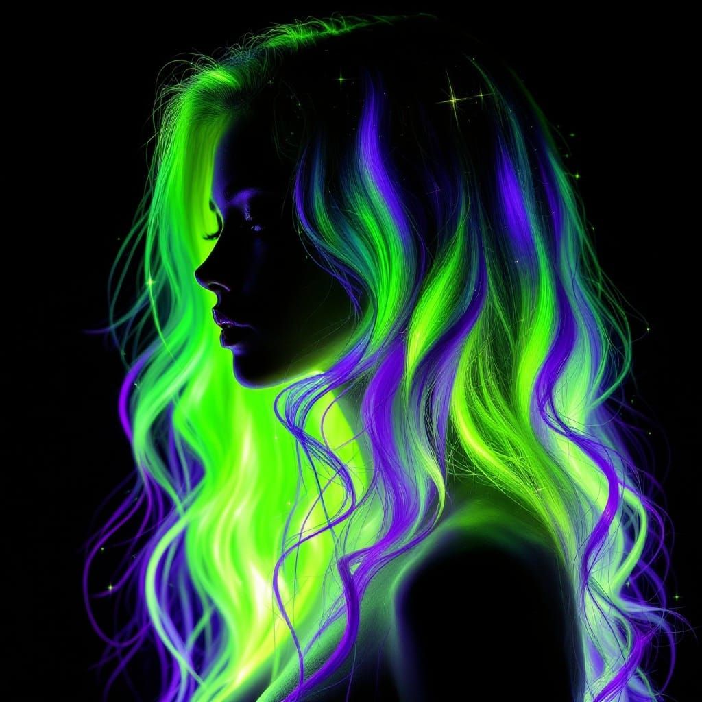 Hyper-realistic Portrait of a Girl with Radiant Neon Green H...