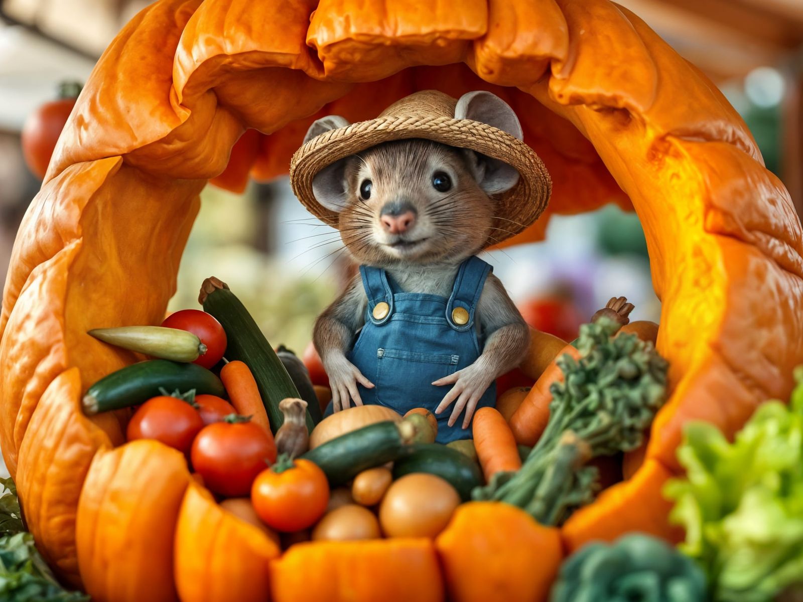 Anthropomorphic Mouse Farmer's Vegetable Market