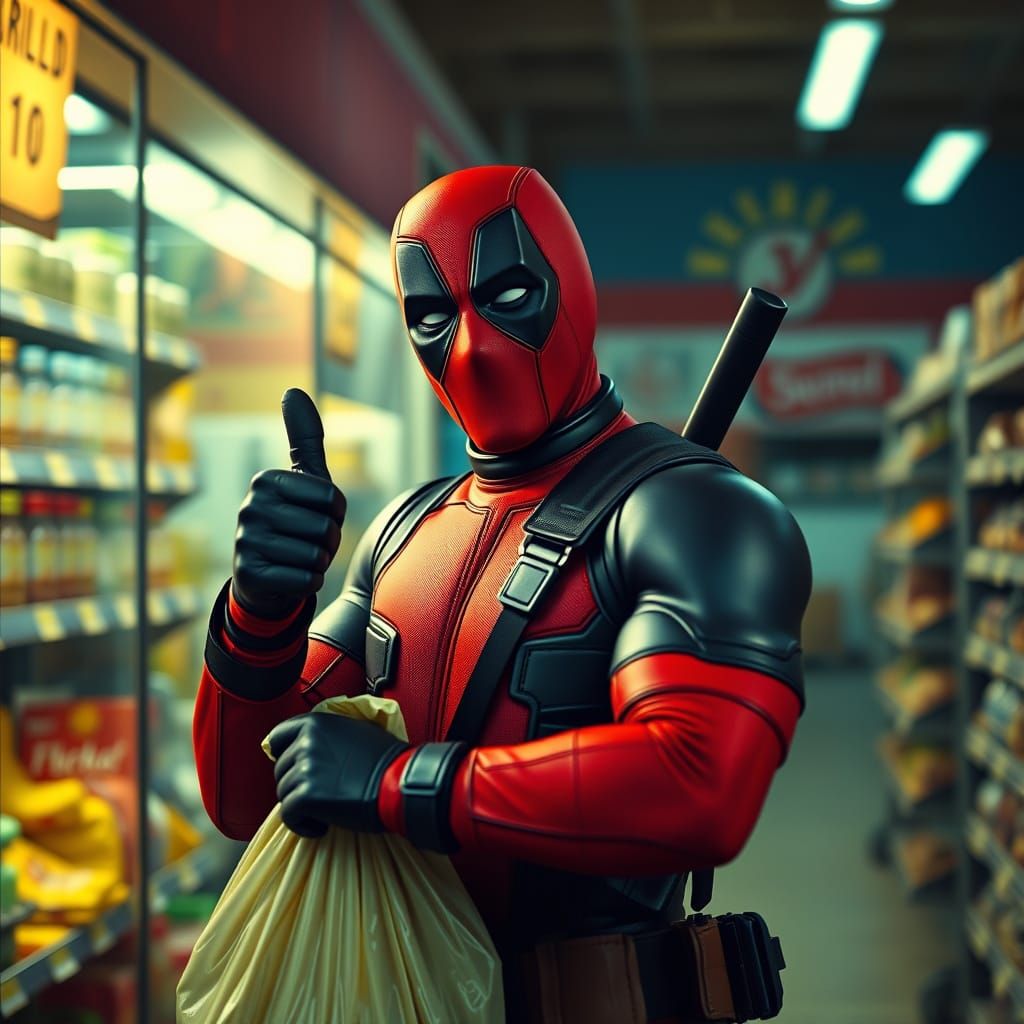 Deadpool's Grocery Heist in Cinematic Style