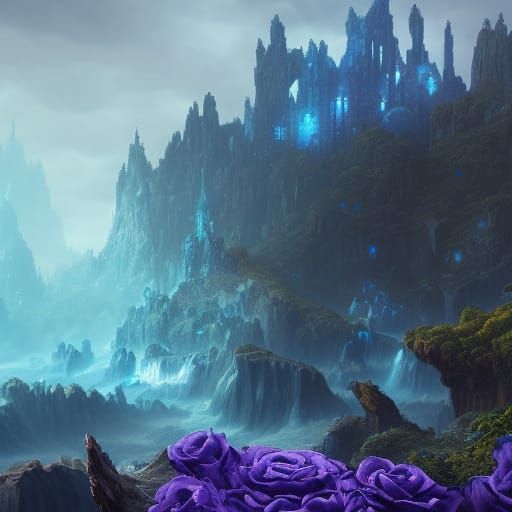 Fantastical Blue Rose Matte Painting in 8K