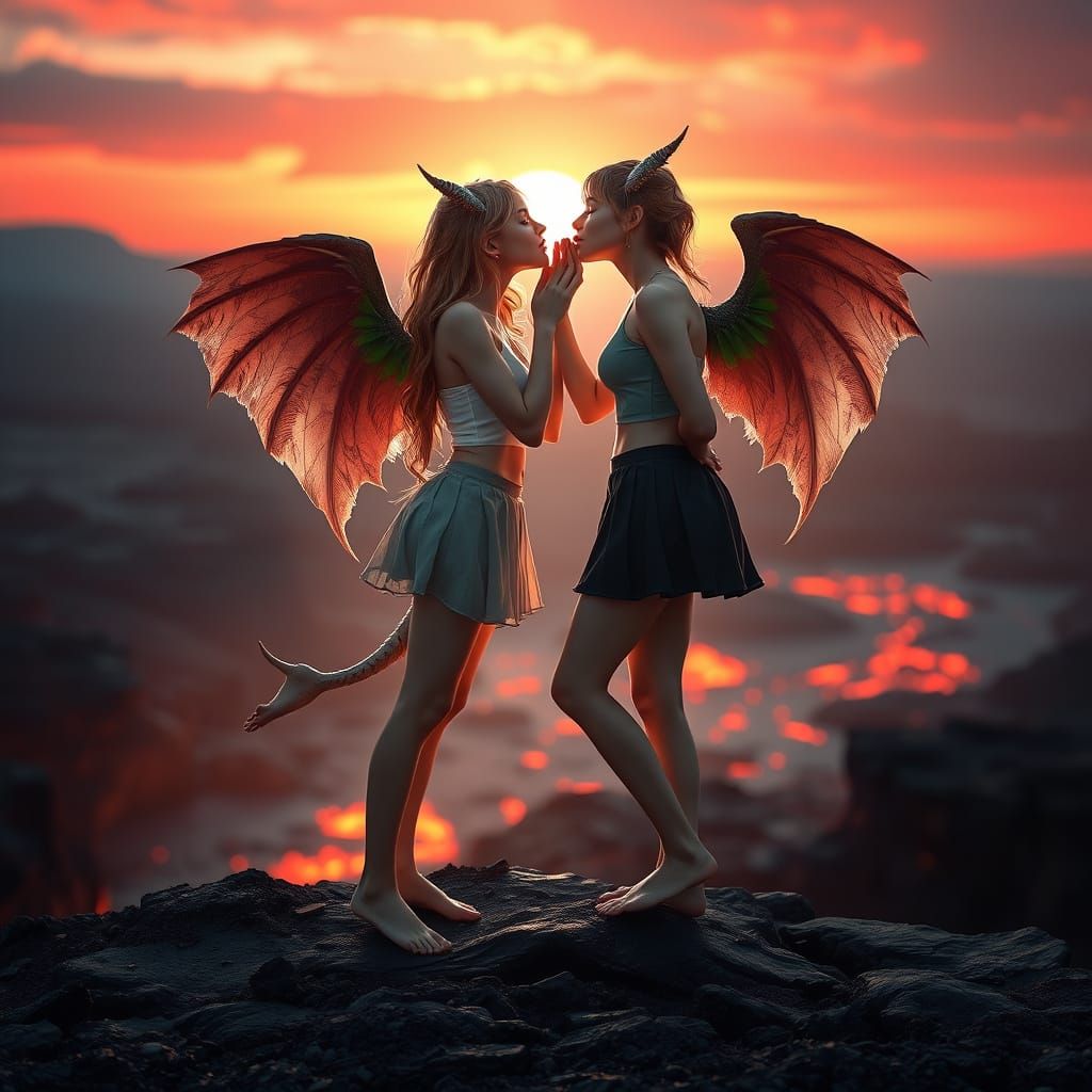 Ethereal Goddesses Bask in Scarlet Sunset