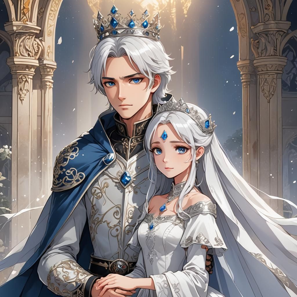 Regal Princess in Elegant Wedding Attire, Flanked by Charmin...