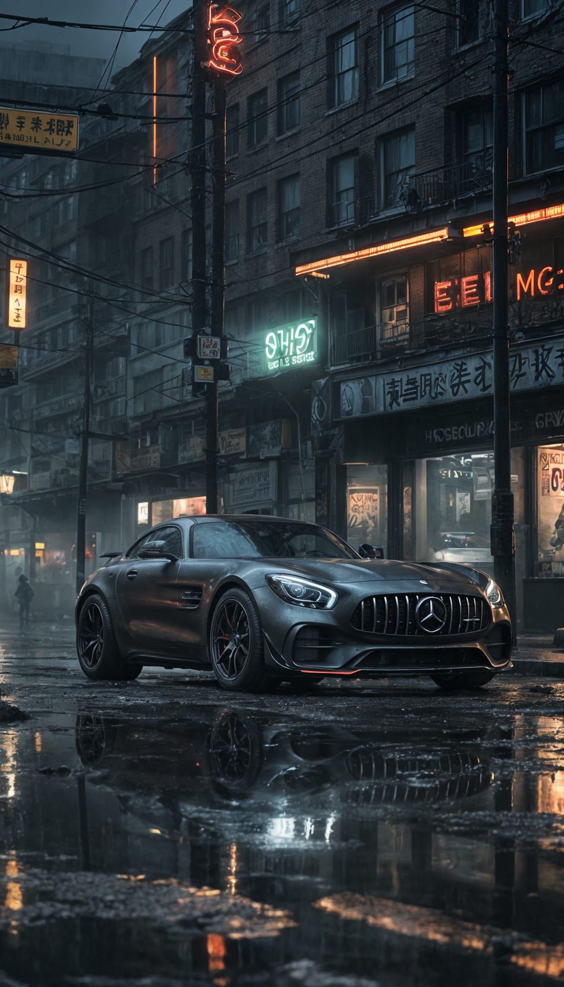 Mercedes-AMG GT Black Series in Dystopian Cityscape