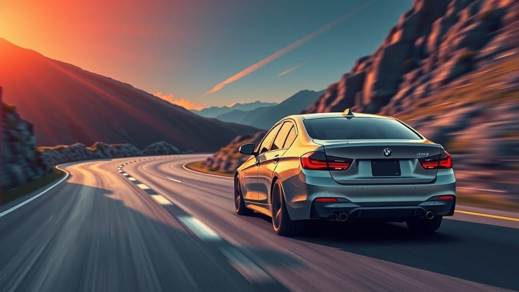 BMW 3 Series in Anime Style, Speeding on Mountain Road