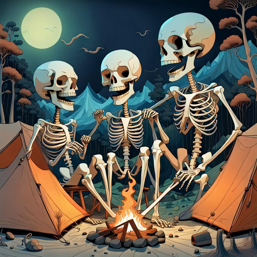Skeletons Camping: Continuous Line 3D Optical Illusion