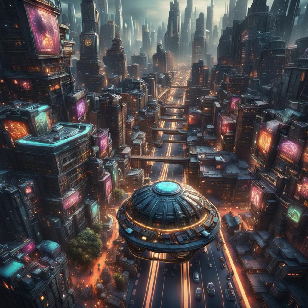 Colorful Future Punk Cityscape in Detailed Digital Art