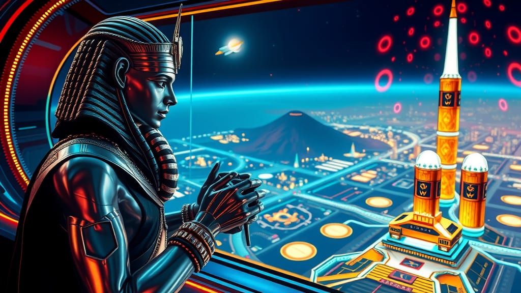 Thoth Gazing at Atlantis in Futuristic Style