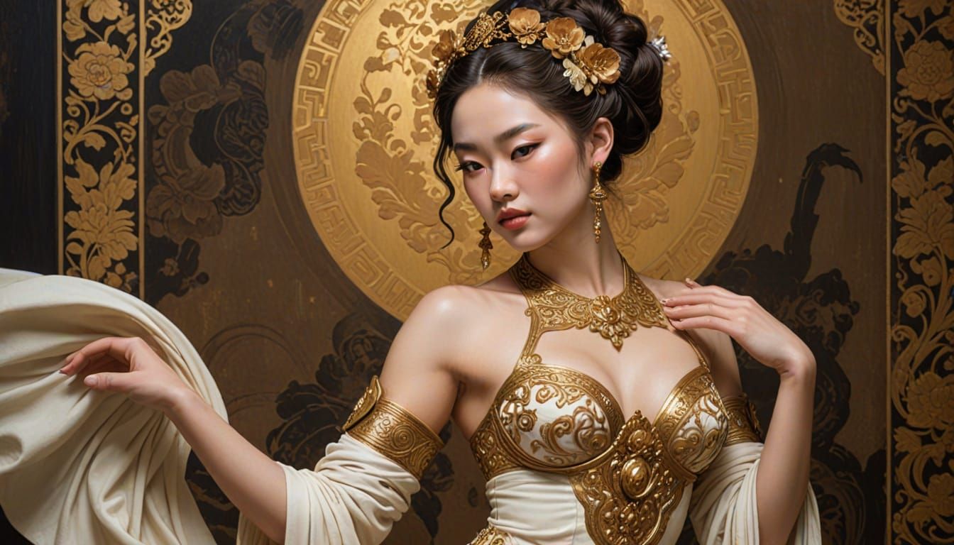Chinese Goddess in Baroque Oil Painting Style
