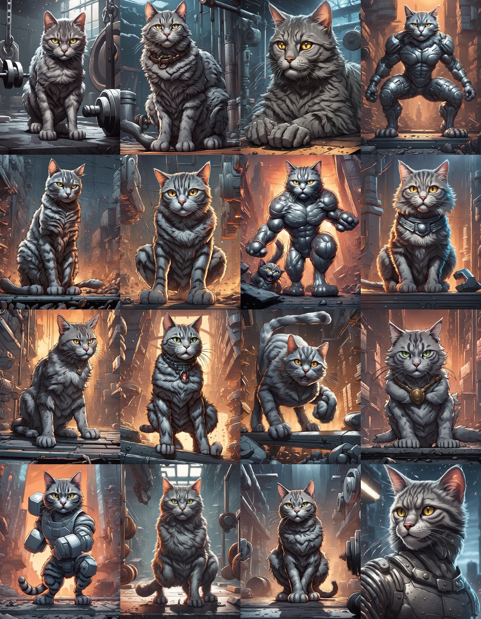 Tabby Cat Powerlifter in Comic Book Art Style