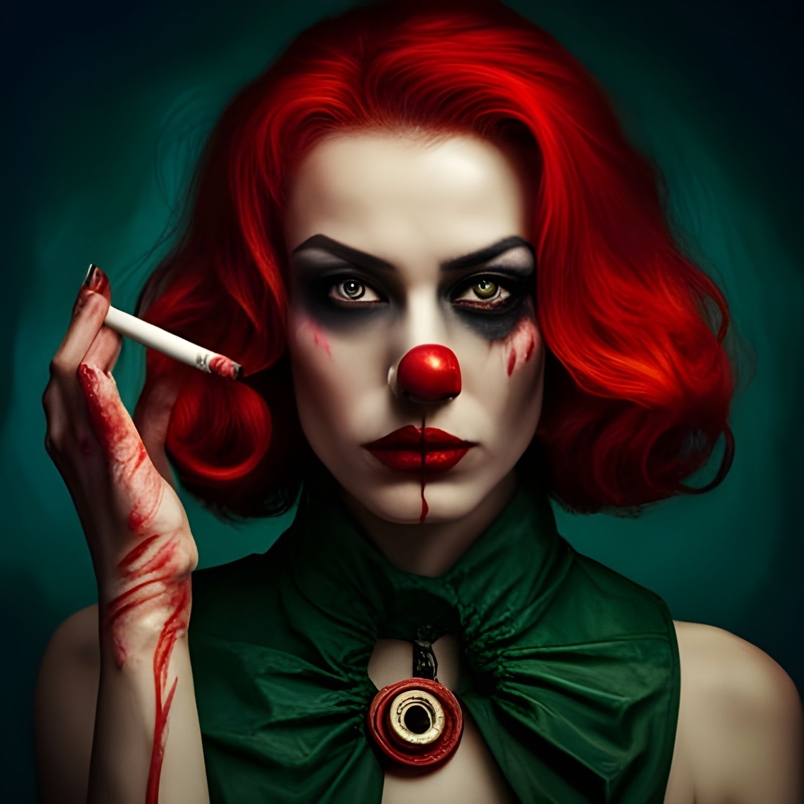 Post-Apocalyptic Clown Girl Smoking: Retro Art