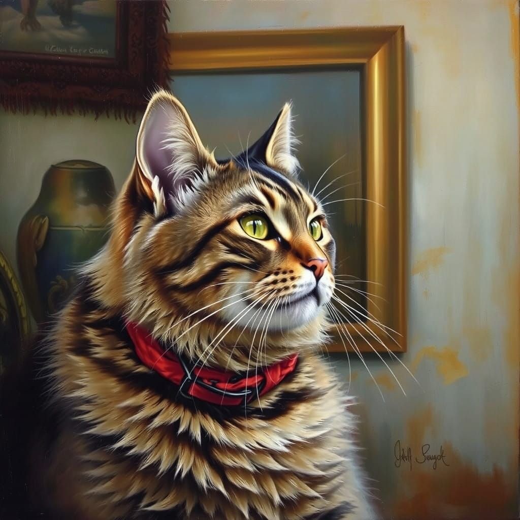 Feline Film Maestro in Oil
