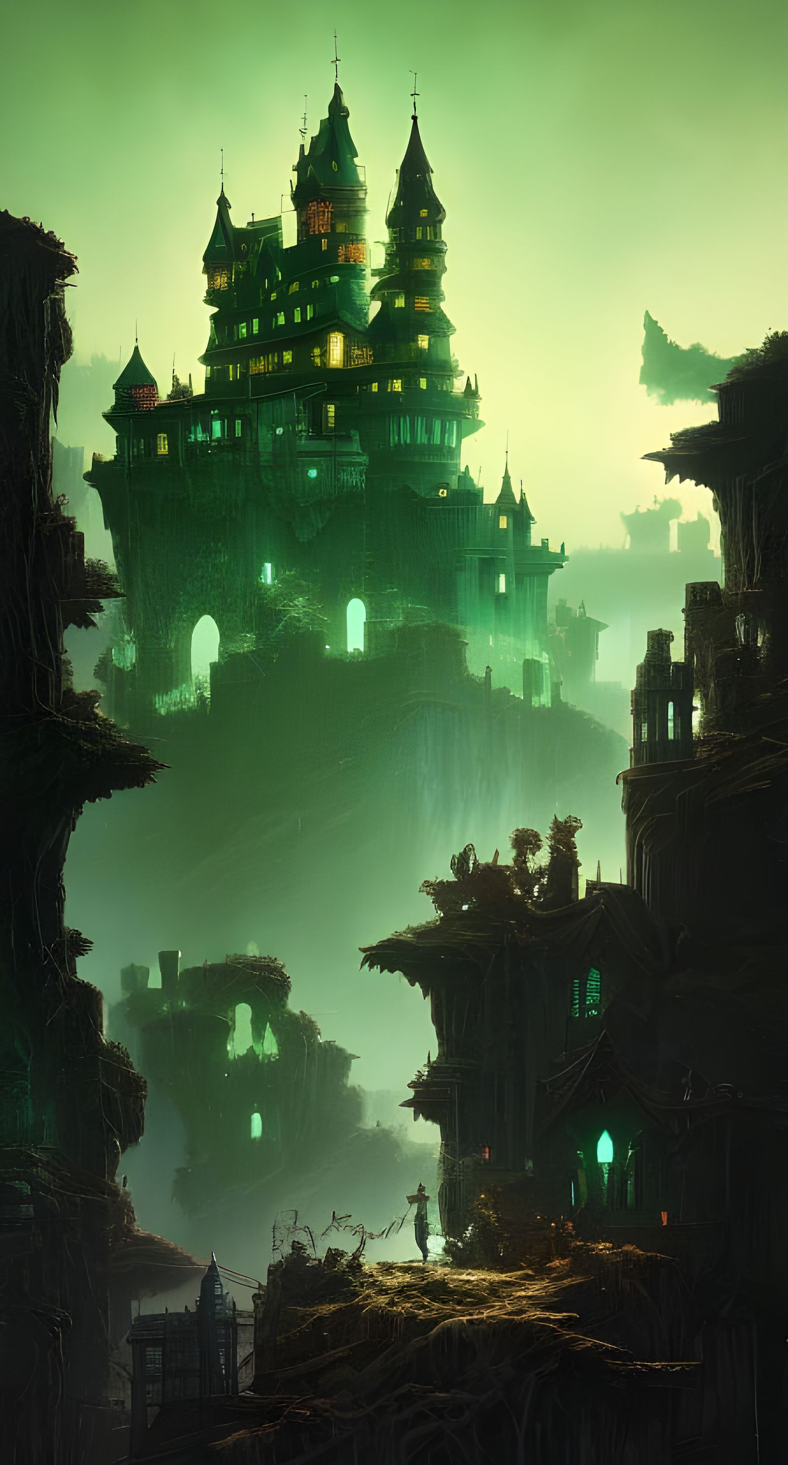 Green Ghosts Guard a Floating Castle
