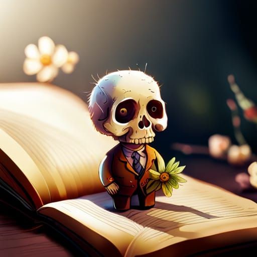 Cute Skeleton with Flowers: Fantasy Book Illustration