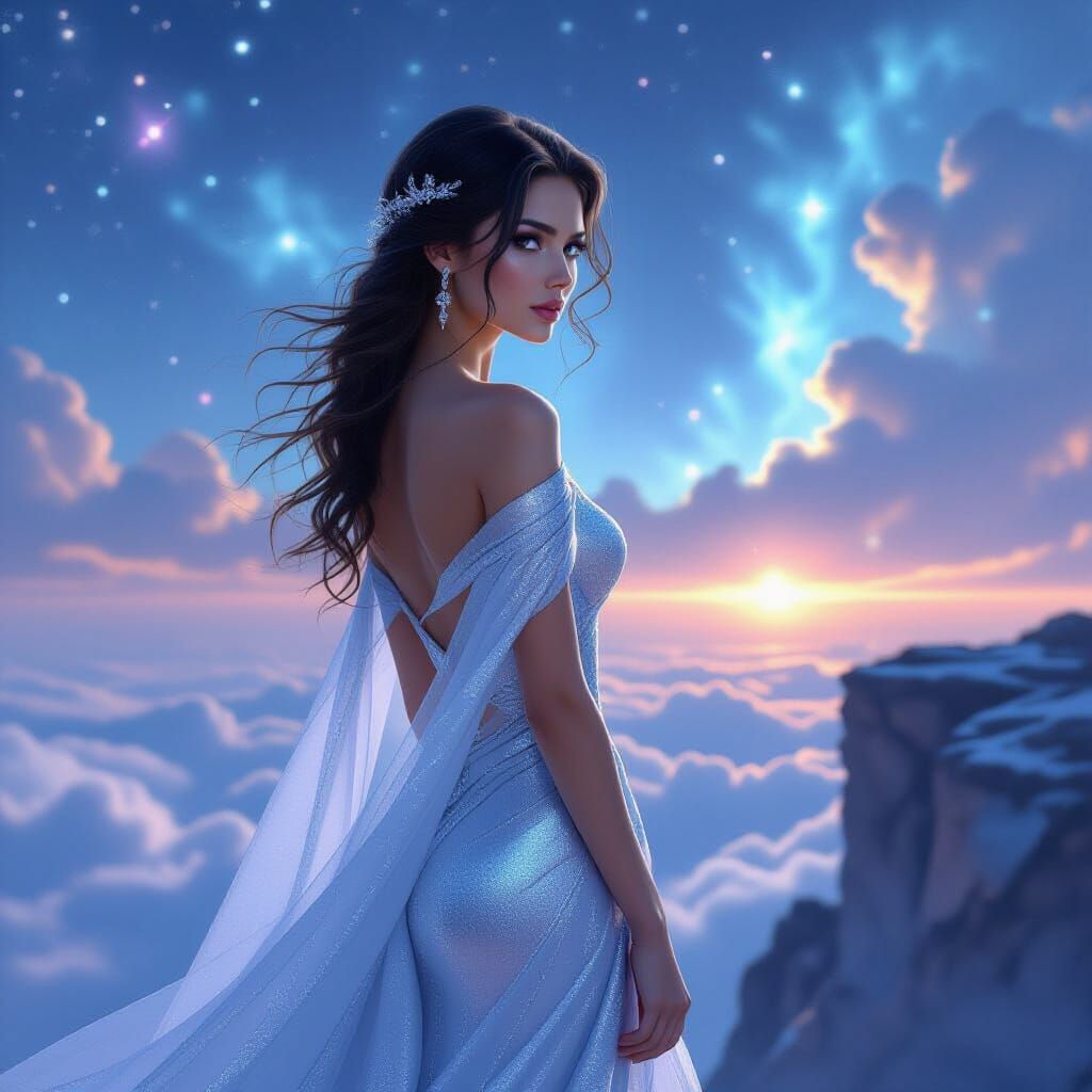 Sapphire Skinned Woman on Nebula Cliff Edge