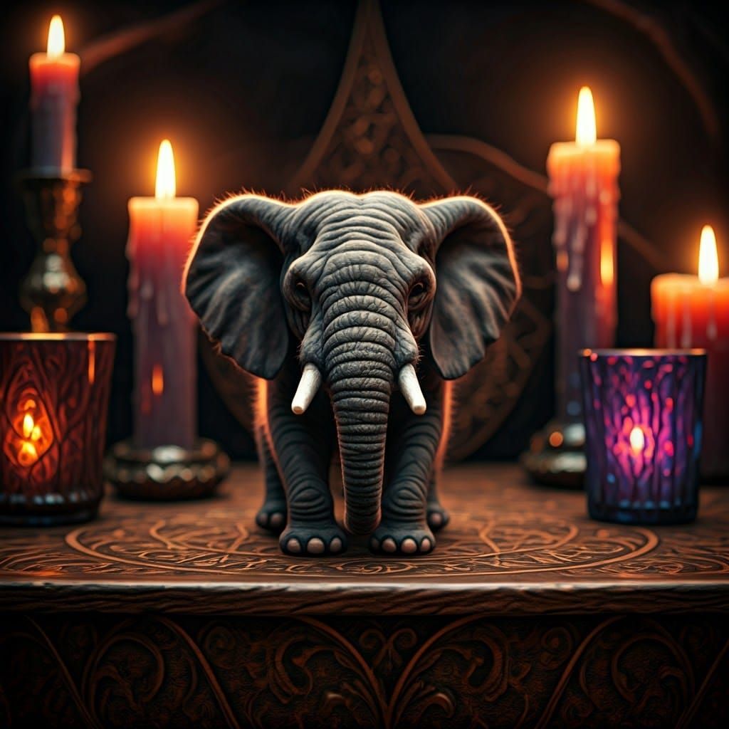 Miniature Wool Elephant in Mystical Candlelight