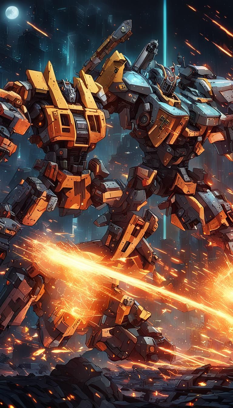 Mechas Locked in Combat in Steel Cage Arena