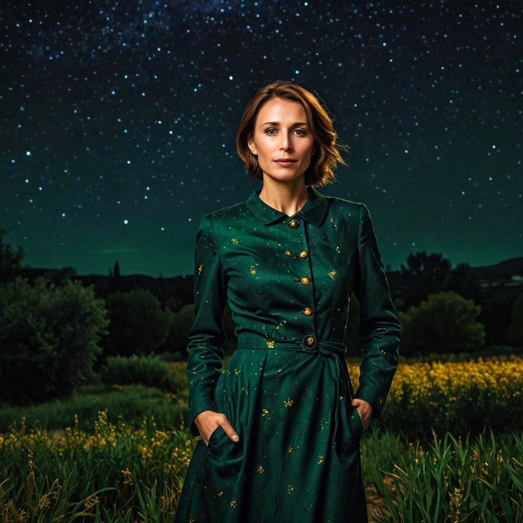 Charismatic Lady Shines Under Starry Night Sky