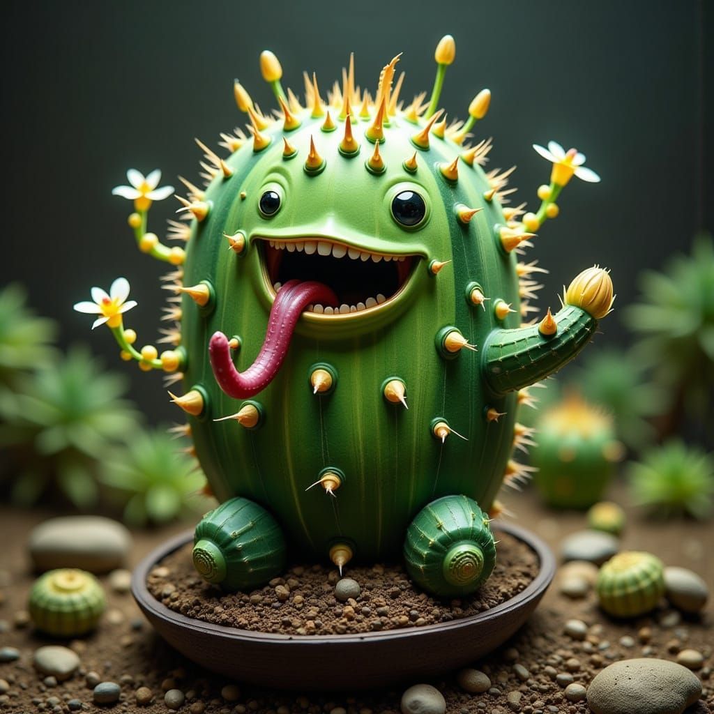 Mirthful Cactus Sprouts in Whimsical Ink Sketch