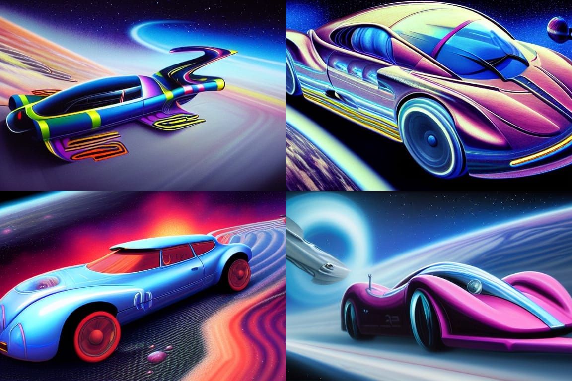 Cosmic Race Car at Lightspeed in Hyperdetailed Astral Scene