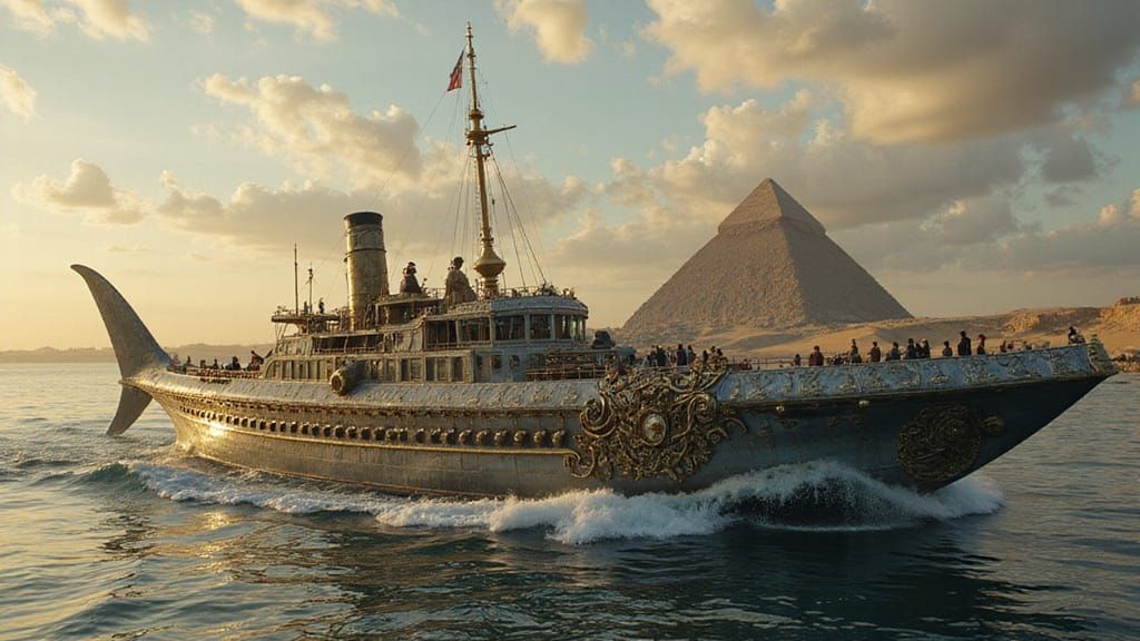 Steampunk Shark Liner in Art Nouveau Egyptian Style