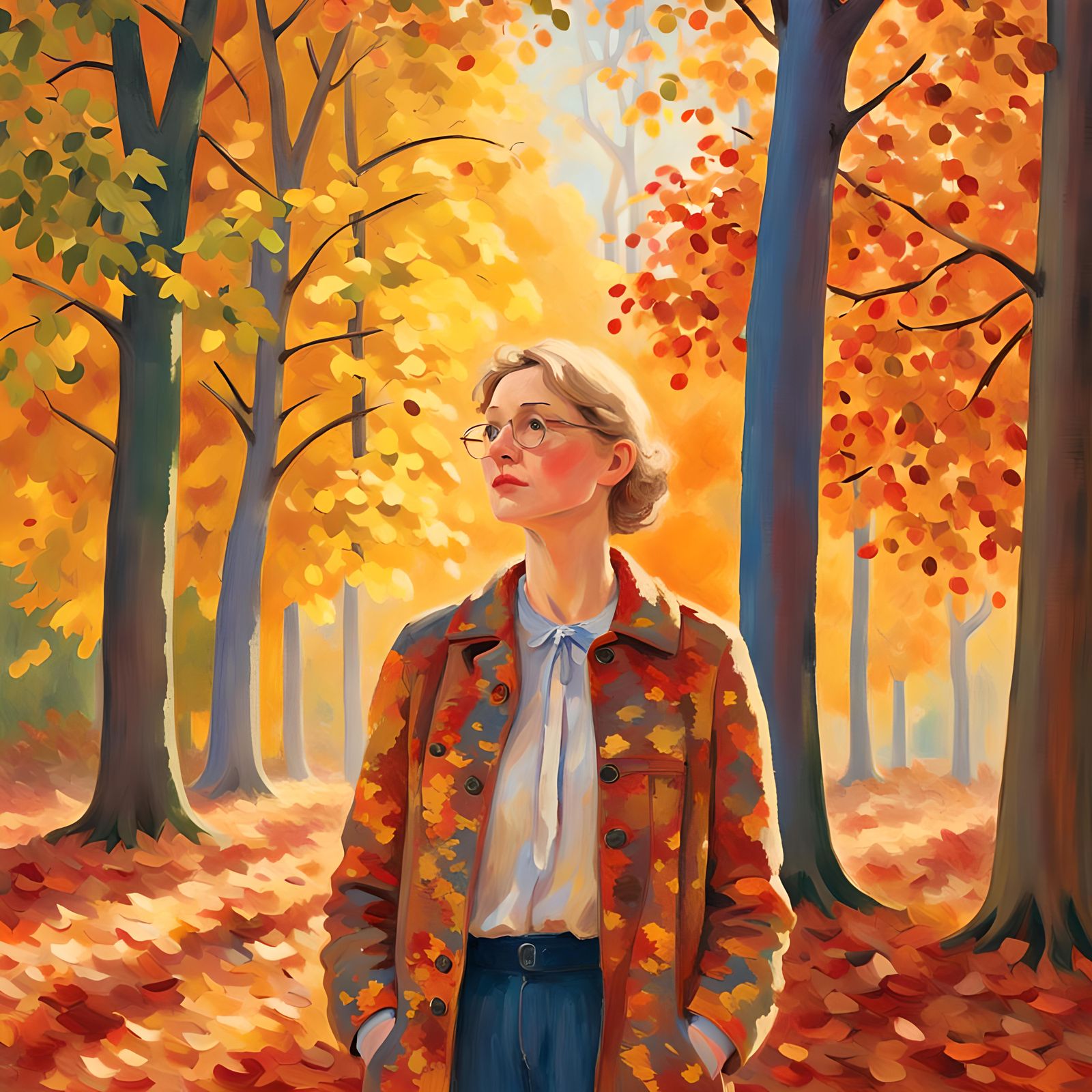 Autumnal Forest in Gouache and Watercolor Style