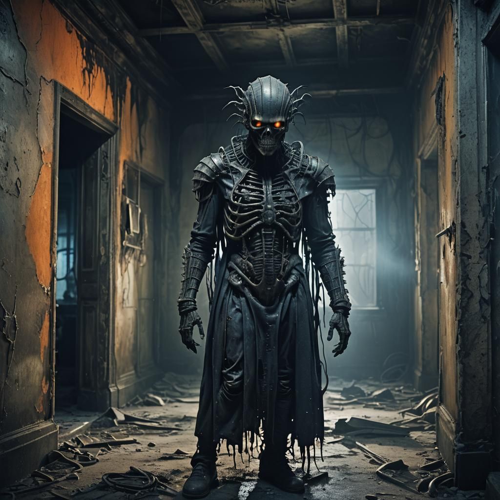 Creepy Figure in Abandoned Asylum, Dark Surrealism