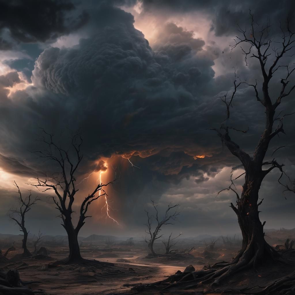 Death Cloud Over Apocalyptic Wasteland, Dark Fantasy Art