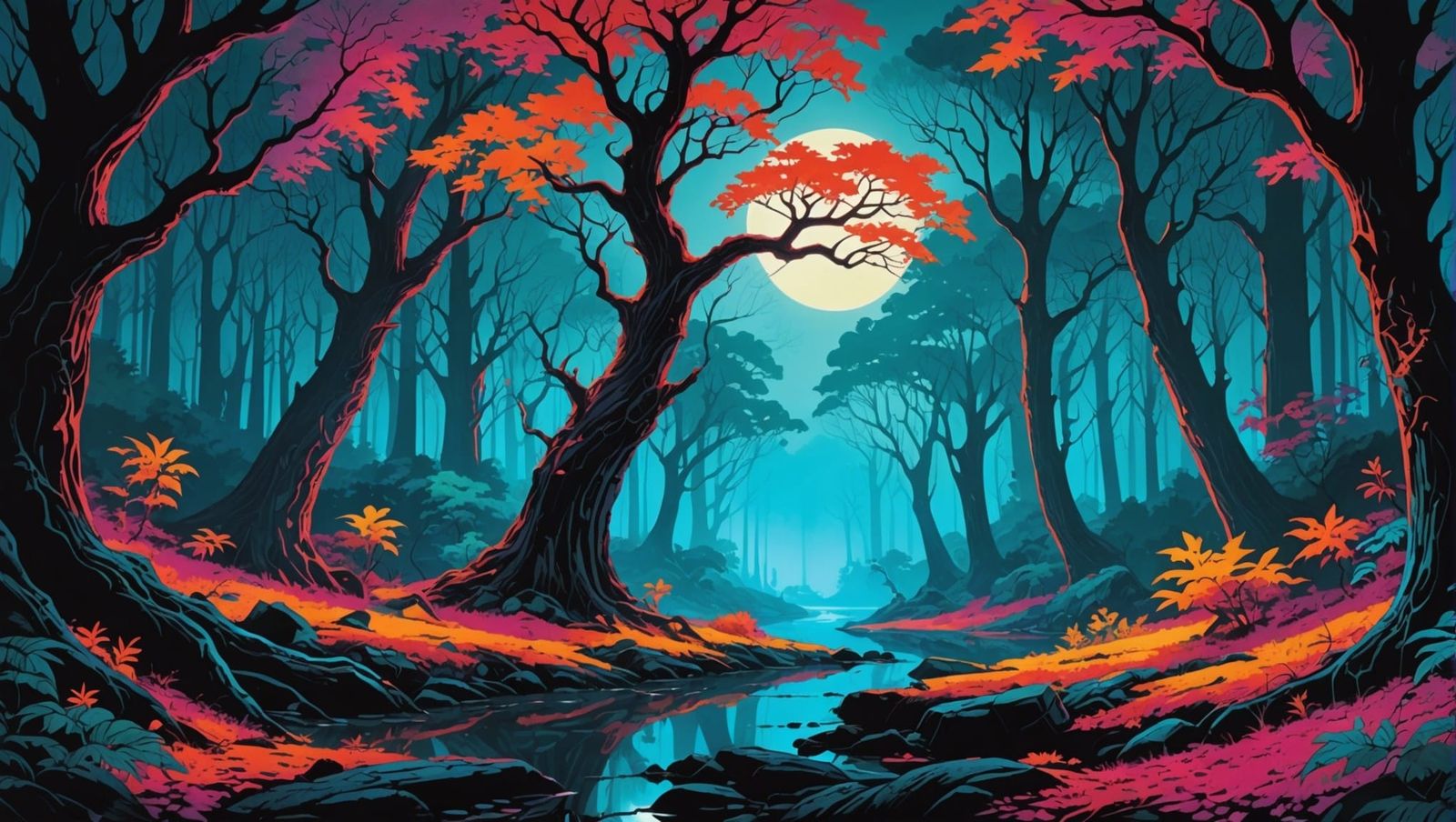 Neon Moonlight Forest: A Psychedelic Dreamscape