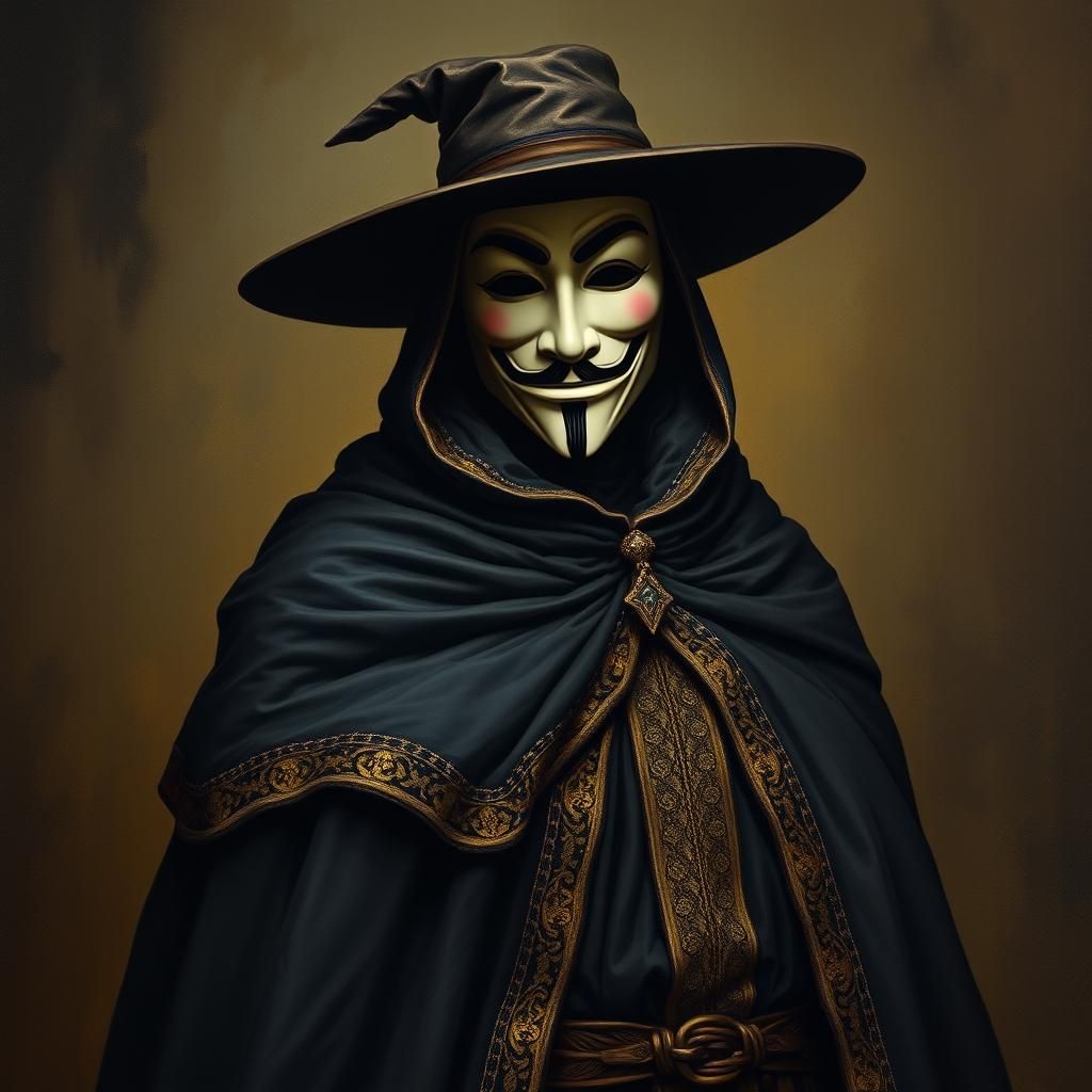 Figure in Cloak and Guy Fawkes Mask