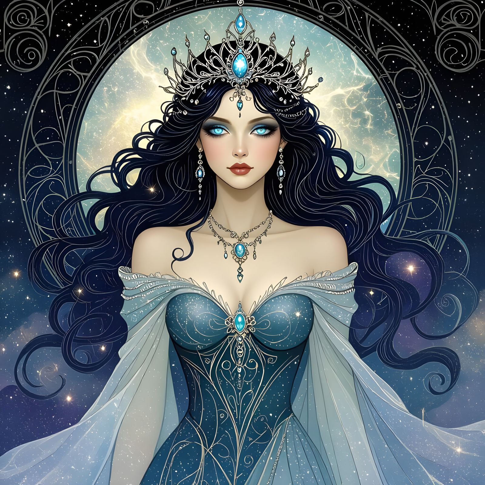 Celestial Empress in Gothic Art Nouveau Style