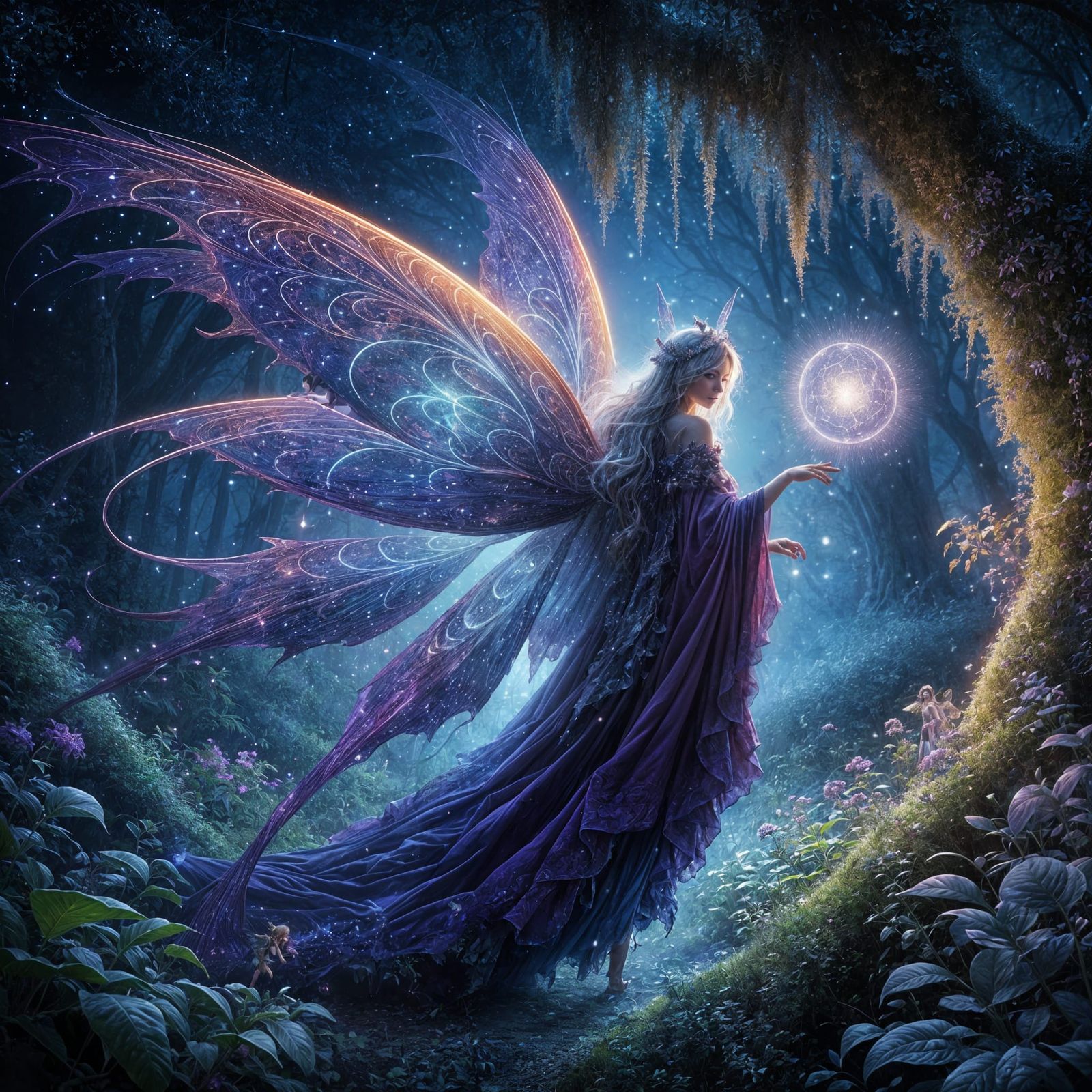 Fairy Guided by Magical Orb in Enchanted Forest