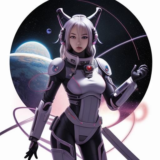 Anime Style Woman with Katana in Futuristic Suit