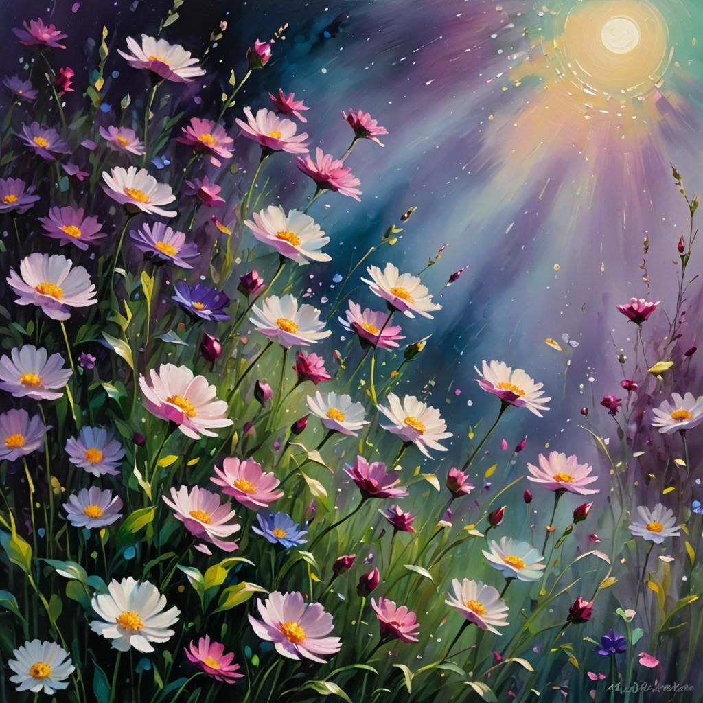 Moonlit Flowers in Impressionist Style