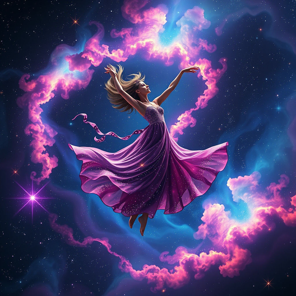 Cosmic Dancer Amidst Nebulae: a Retro Sci-Fi Dream