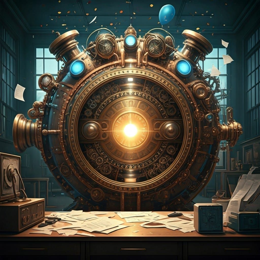 Steampunk Office Celebration in Vibrant Colors