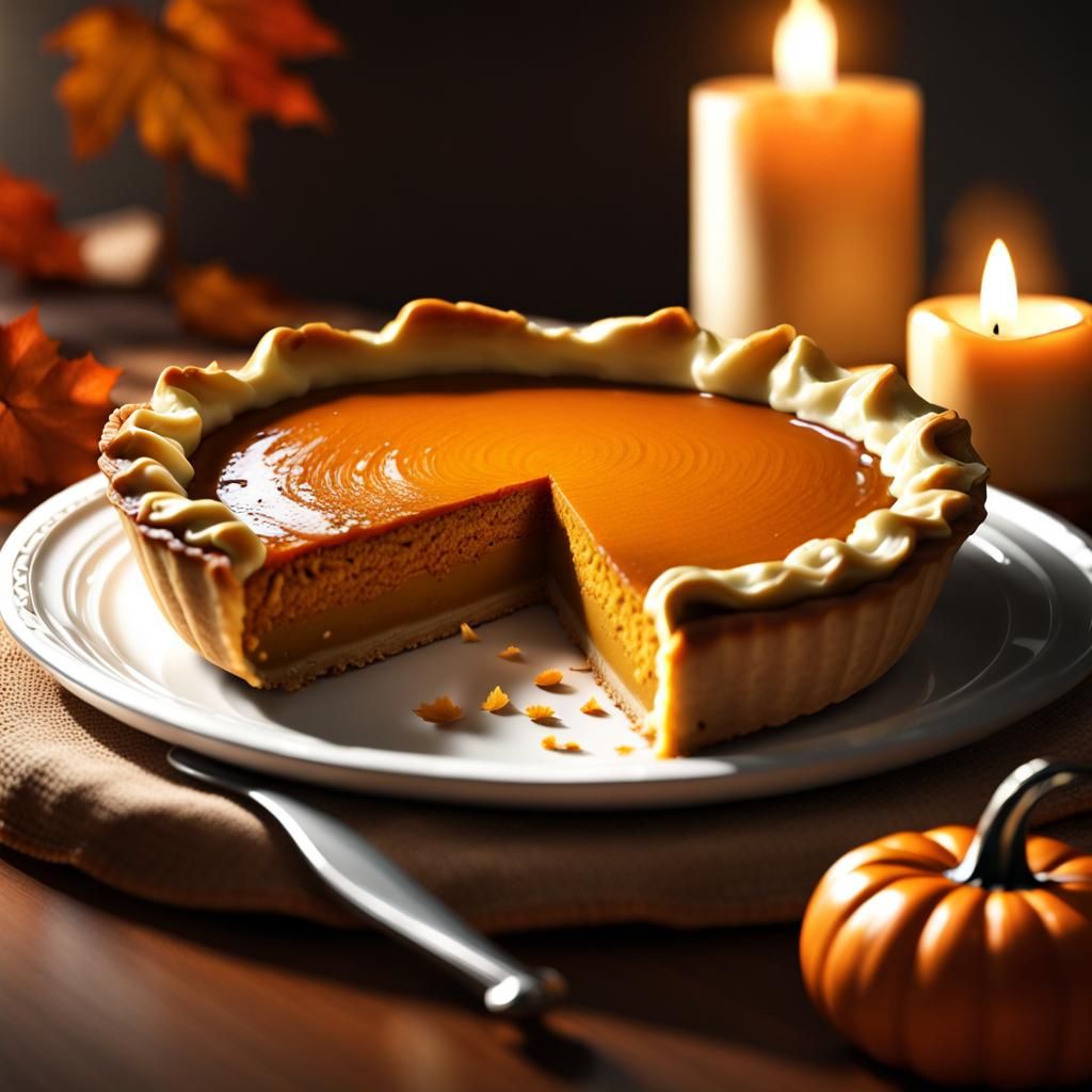 Exquisite Pumpkin Pie with Glowing Carved Pumpkin