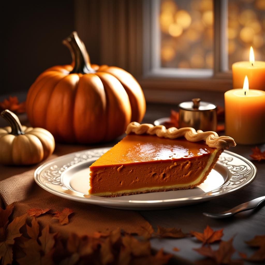 Exquisite Pumpkin Pie with Glowing Carved Pumpkin