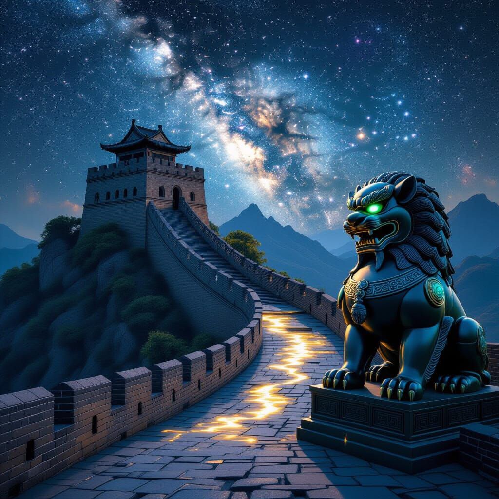 Great Wall Navigates Milky Way in Bioluminescent Dreamscape