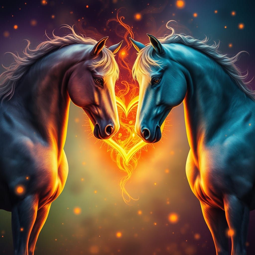 Majestic Horses in a Radiant, Ethereal Landscape