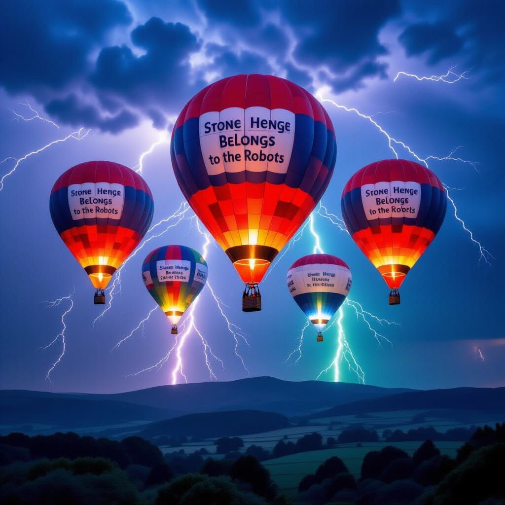 Stormy Skies: Hot Air Balloons Over Stonehenge