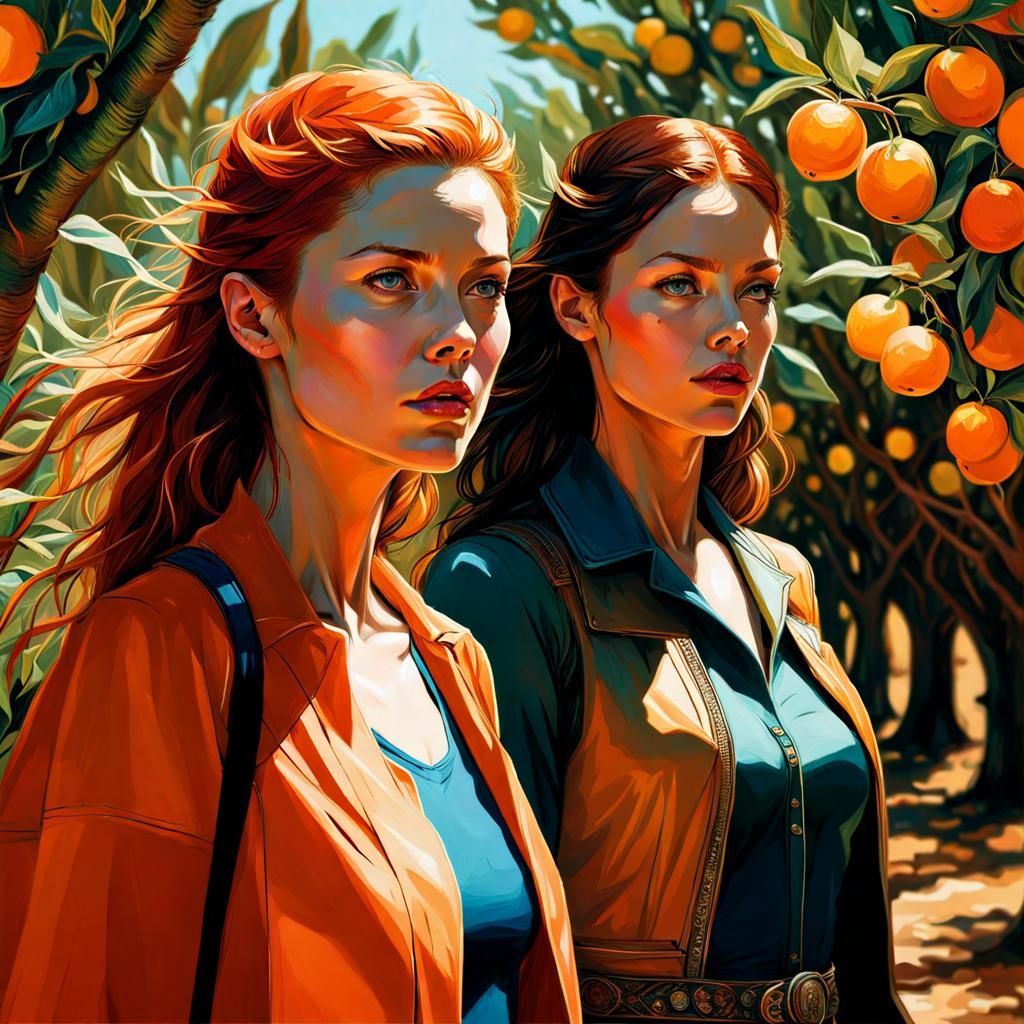 Romantic Walk Among Vibrant Orange Groves