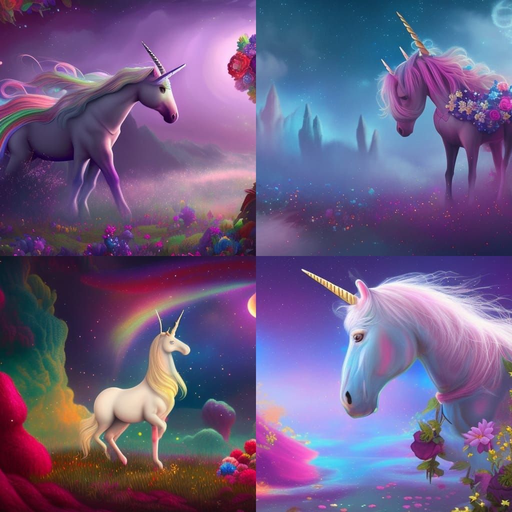 Surreal Jewel-Toned Unicorns in a Starry Fantasy