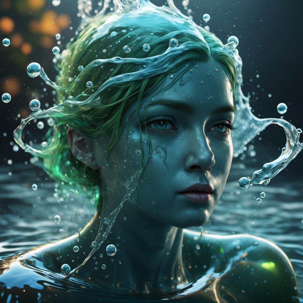 Surreal Water Entity in Art Nouveau Style